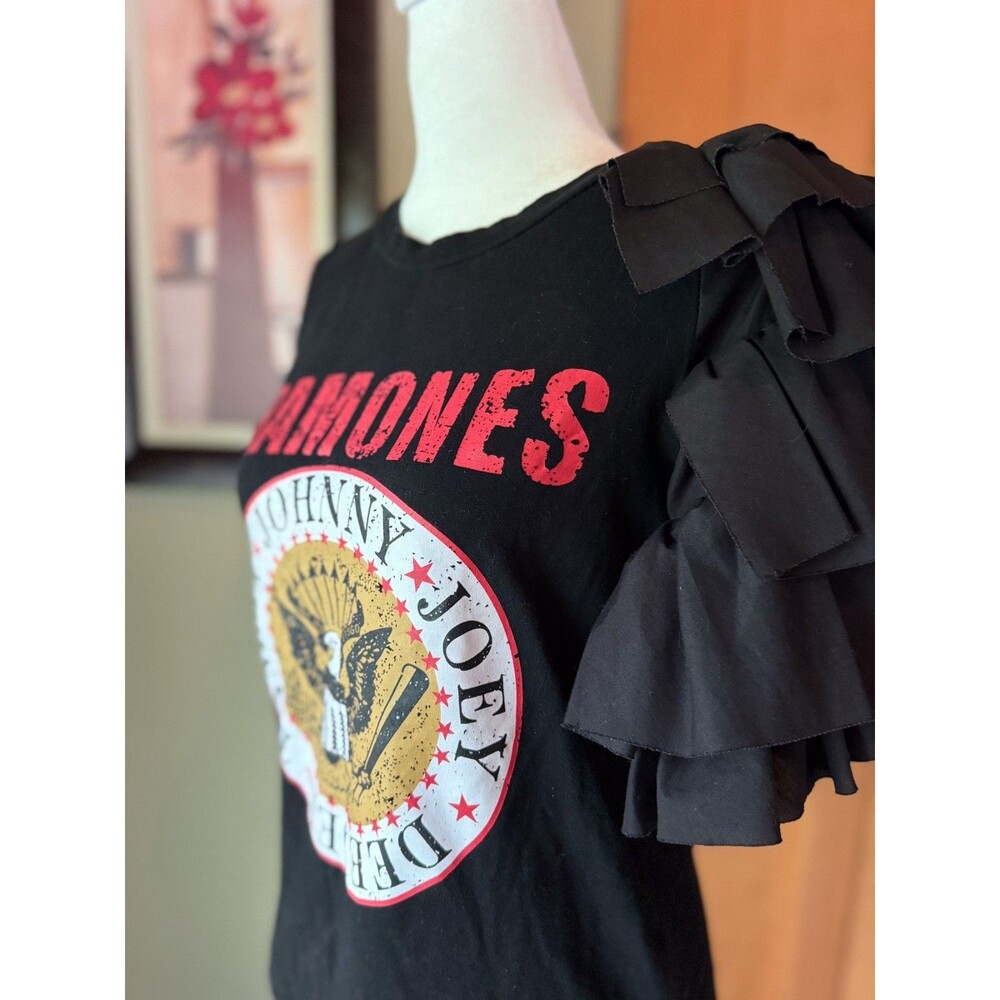 Unique Ramones t shirt with One Ruffle Sleeve XS/S